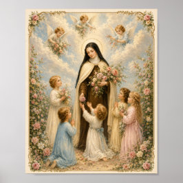 Póster Santa Teresa de Lisieux "Florecita" con niños