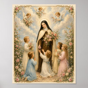 Póster Santa Teresa de Lisieux "Florecita" con niños