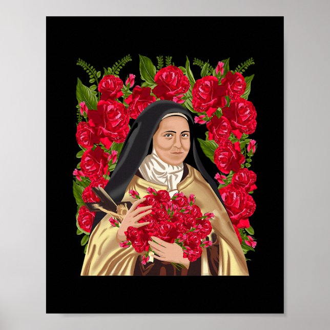 Póster Santa Teresa de Lisieux Flower Rosa Christian (Frente)