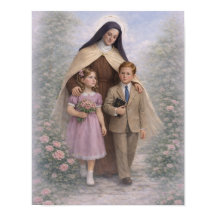 Santa Teresa Guiando Niños Rosas Católico