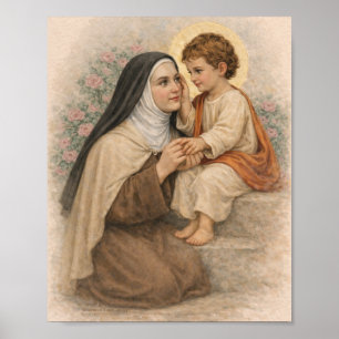 Póster Santa Teresita con Niño Jesús Católica