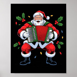Póster Santa tocando acordeón divertido día festivo Navid