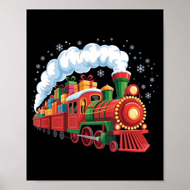 Póster Santa Train Lights Snow Christmas Funny Winter Hol (Frente)