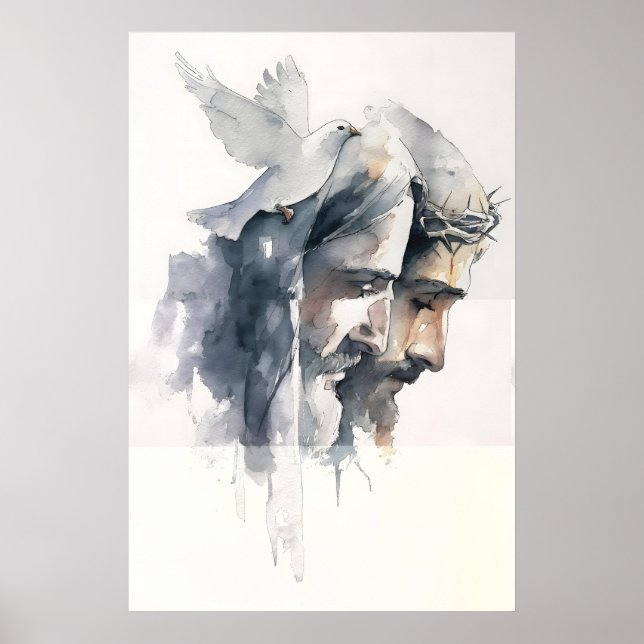 Póster Santa Trinidad Acuarela Abstracta De Padre Hijo Y (Frente)