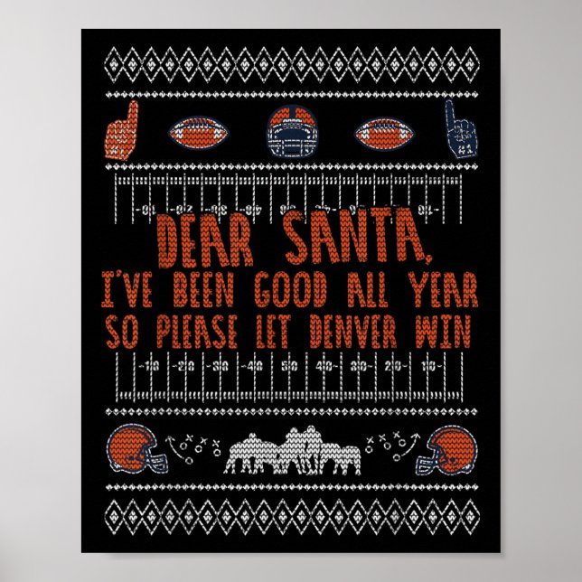 Póster Santa Ugly Christmas Sweater Denver Football Funny (Frente)