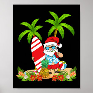 Póster Santa Verano Surfing Navidad En Julio Playa Vacaci