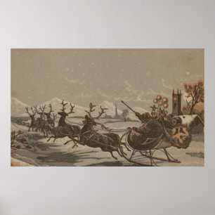 Póster Santa Vieja y su Ilustracion de renos (1880)