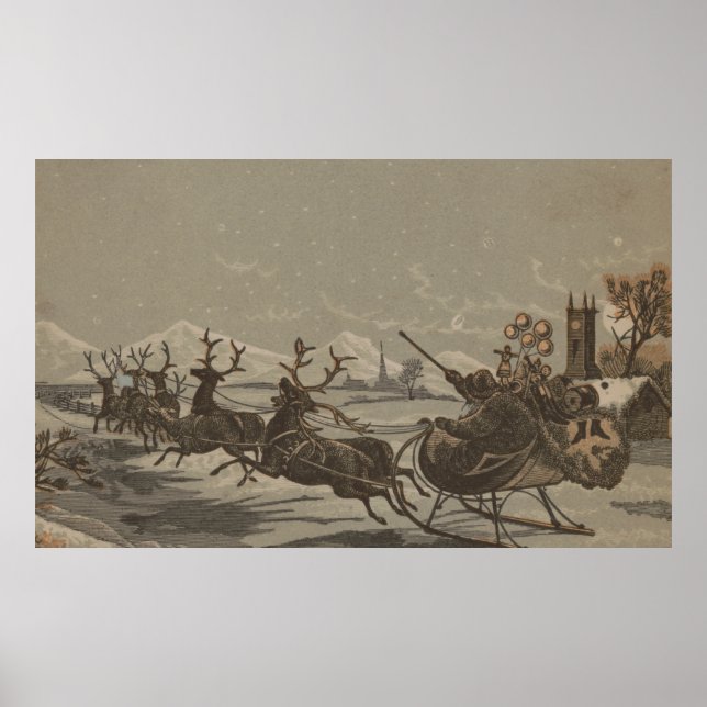 Póster Santa Vieja y su Ilustracion de renos (1880) (Frente)