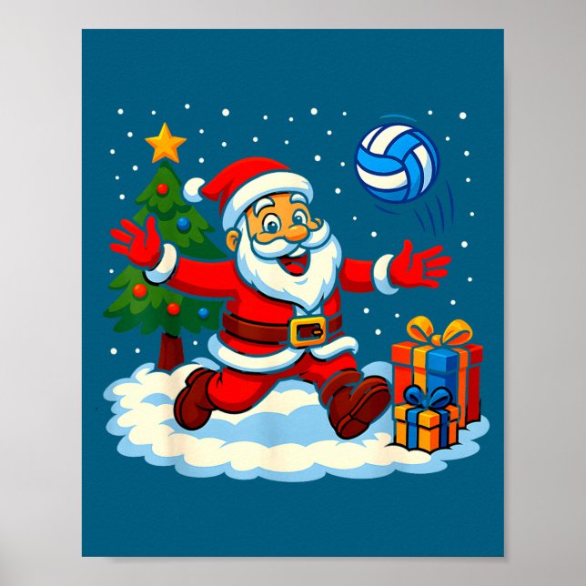 Póster Santa Volleyball Playing Srt Christmas Tree Xmas P (Frente)