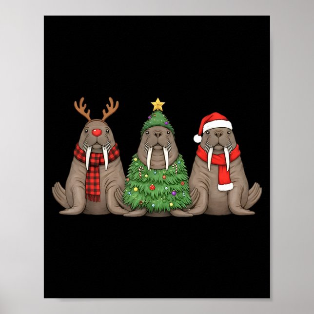 Póster Santa Walrus Christmas Tree Walrus Lover Animal Xm (Frente)