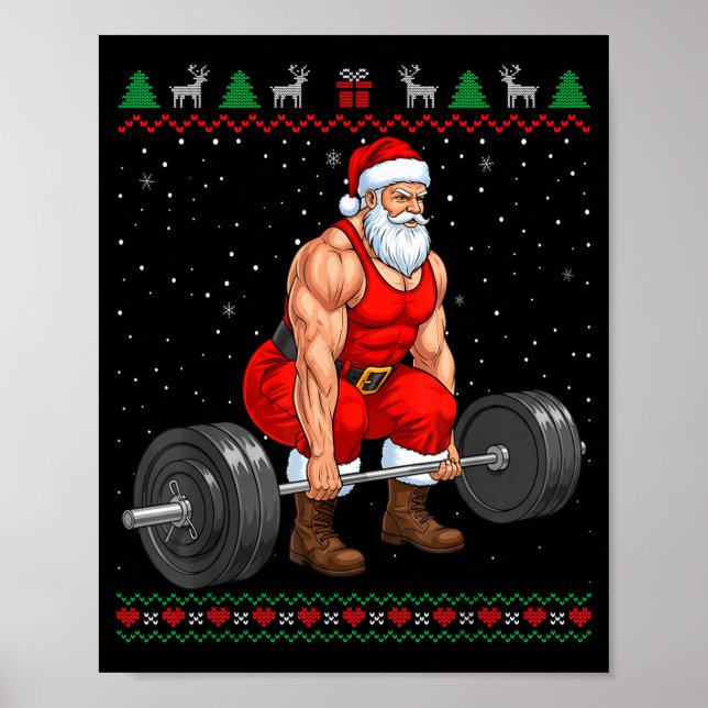 Póster Santa Weightlifting Christmas Deadlift Gym Ugly Sw (Frente)
