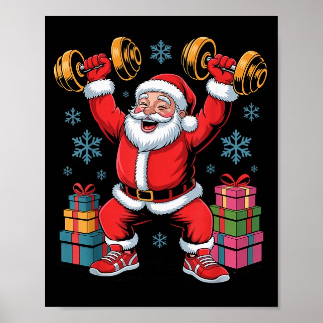 Póster Santa Weightlifting Fitness Gym Training Christmas (Frente)