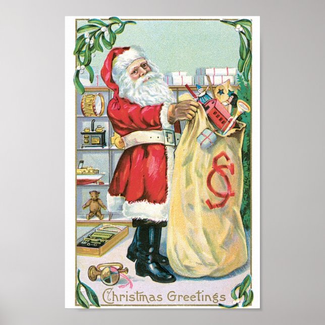 Póster Santa with a big bag of gifts (Frente)