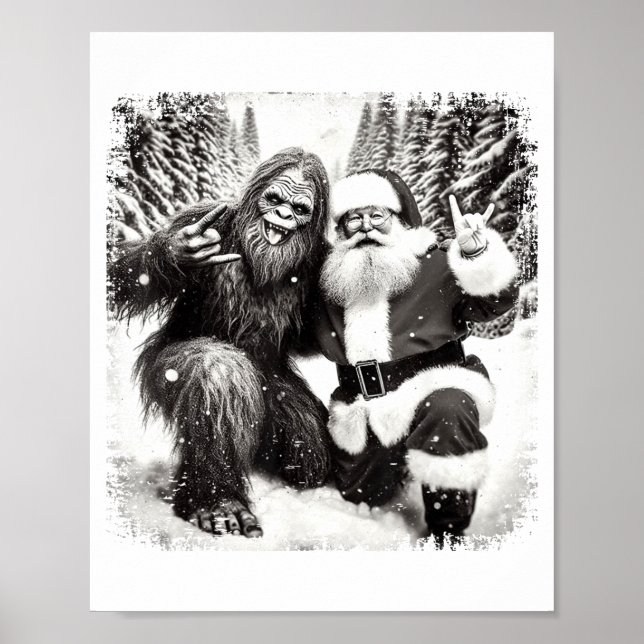 Póster Santa With Bigfoot Christmas Lights Funny Sasquatc (Frente)