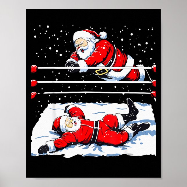 Póster Santa Wrestling Lover Wrestler Christmas Xmas Paja (Frente)