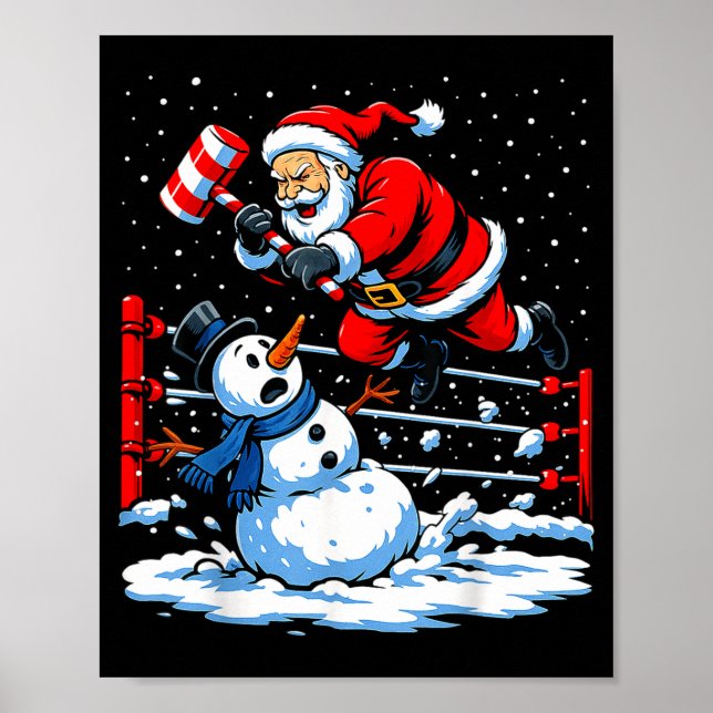 Póster Santa Xmas Snow Lights Wrestling Funny Wrestling C (Frente)