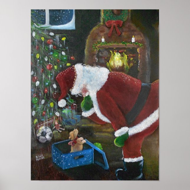 Póster Santa y cachorro, Navidades Eve (Frente)