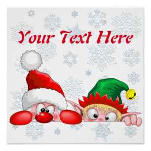 Póster Santa y elfo Personajes divertidos y adorables mir