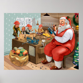 Póster Santa Y Elves Haciendo Juguetes | NAVIDADES