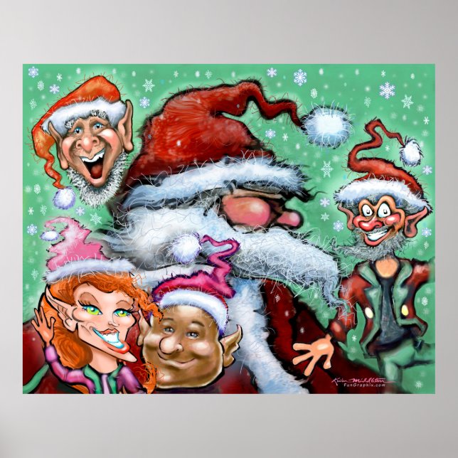 Póster Santa y los Navidades Elves (Frente)