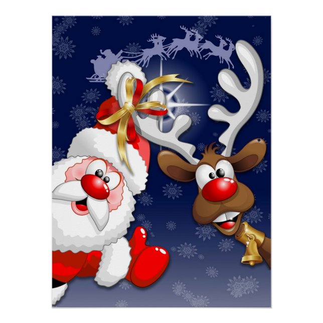 Póster Santa y los renos Feliz Personalizado (Anverso)