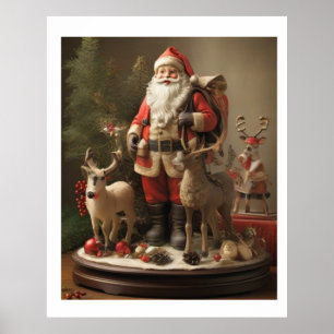 Póster Santa y reno vintage: Encanto clásico de vacacione