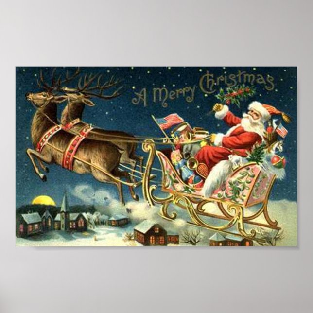 Póster Santa y Sleigh (Frente)