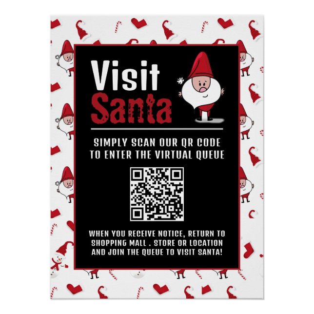 Póster Santa y Snowman, visita Santa, cola de códigos QR (Anverso)
