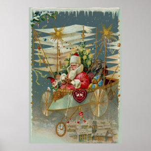 Póster Santa y su poster asombroso de la máquina de vuelo