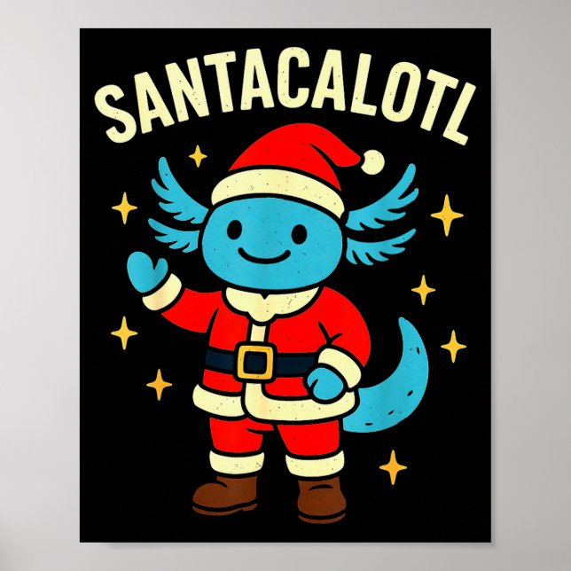 Póster Santacalotl Santa Claus Cute Blue Axolotl New Year (Frente)