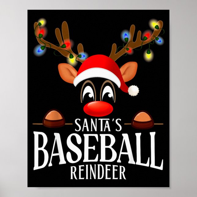 Póster Santa's Baseball Reindeer Funny Xmas Matching Pjs  (Frente)