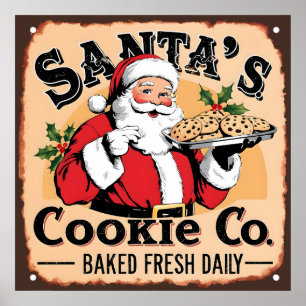 Póster "Santa's Cookie Co." Rótulo de época