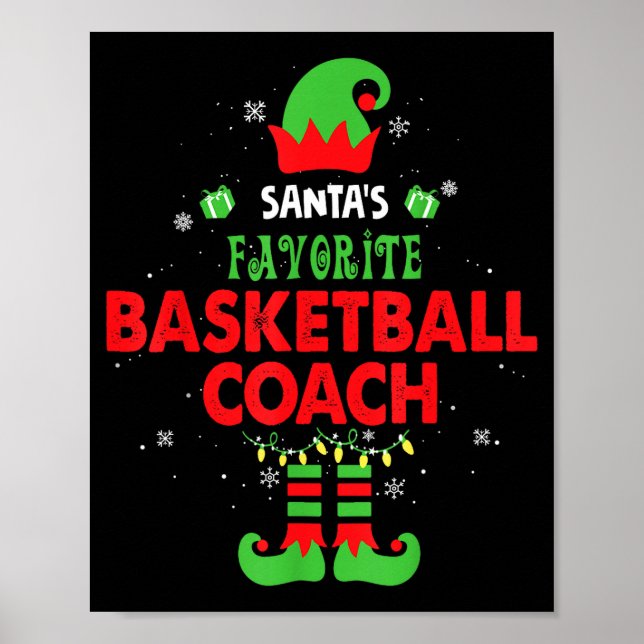 Póster Santa's Favorite Basketball Coach Funny Elf Family (Frente)
