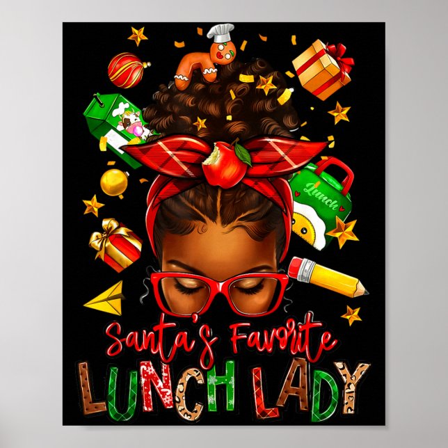 Póster Santa's Favorite Lunch Lady Afro Messy Bun Woman C (Frente)