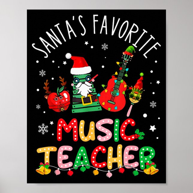 Póster Santa's Favorite Music Teacher Christmas Santa Hat (Frente)