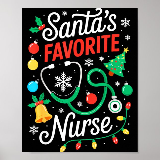Póster Santa's Favorite Nurse Shirt Men Women Funny Chris (Frente)