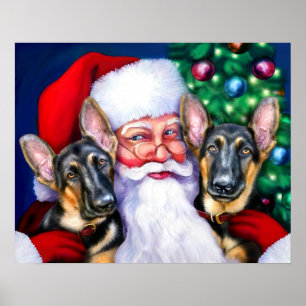 Póster Santas German Shepherd Dogs B&T