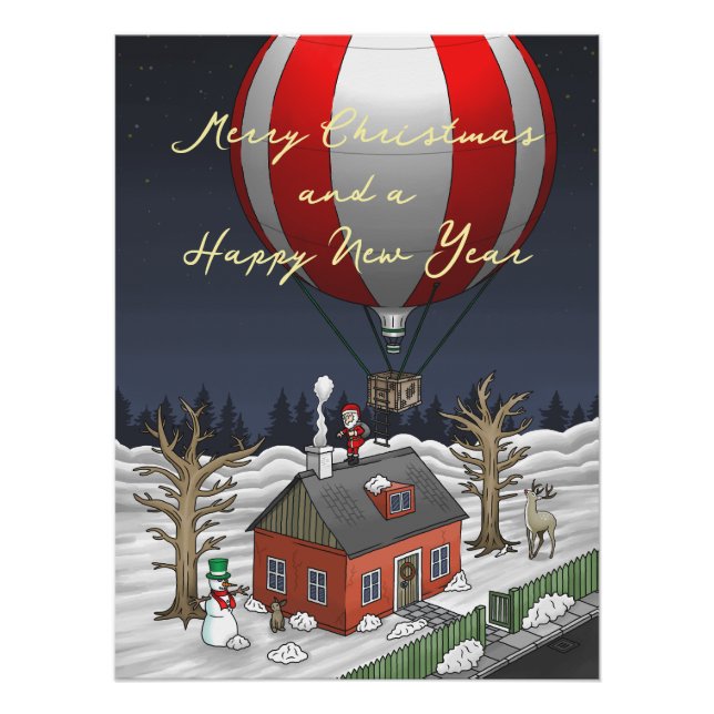 Póster Santa's Hot Air Balloon (Anverso)
