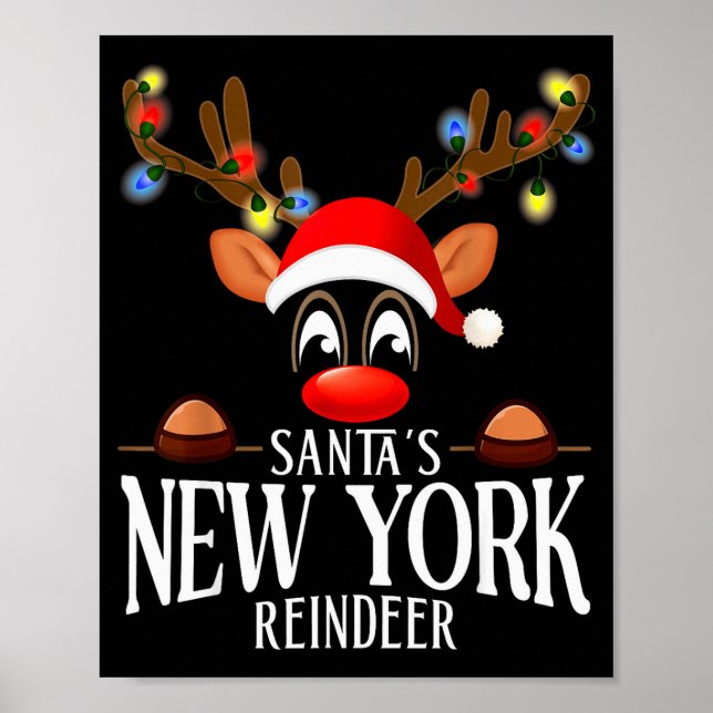 Póster Santa's New York Reindeer Funny Xmas Matching Pjs  (Frente)