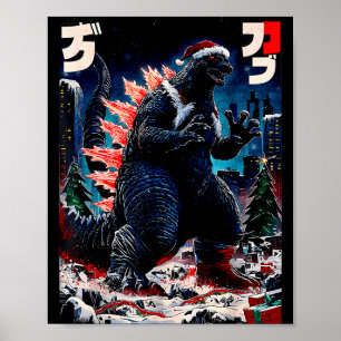 Póster Santazilla Monstruo Japonés Kaiju Dinosaurio Navid