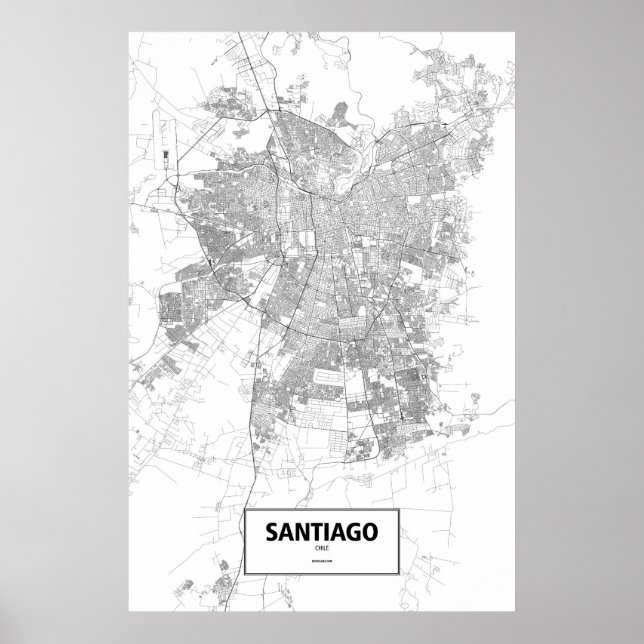 Póster Santiago, Chile (negro sobre blanco) (Frente)