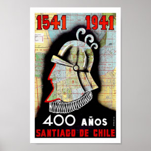 Póster Santiago Chile Poster de Viajes de Vintage Sudamer