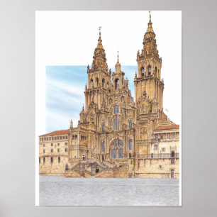 Póster Santiago de Compostela. Façade occidental. España