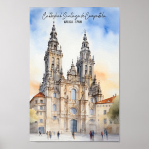 Póster Santiago de Compostela Galicia Famoso Lugar de Via