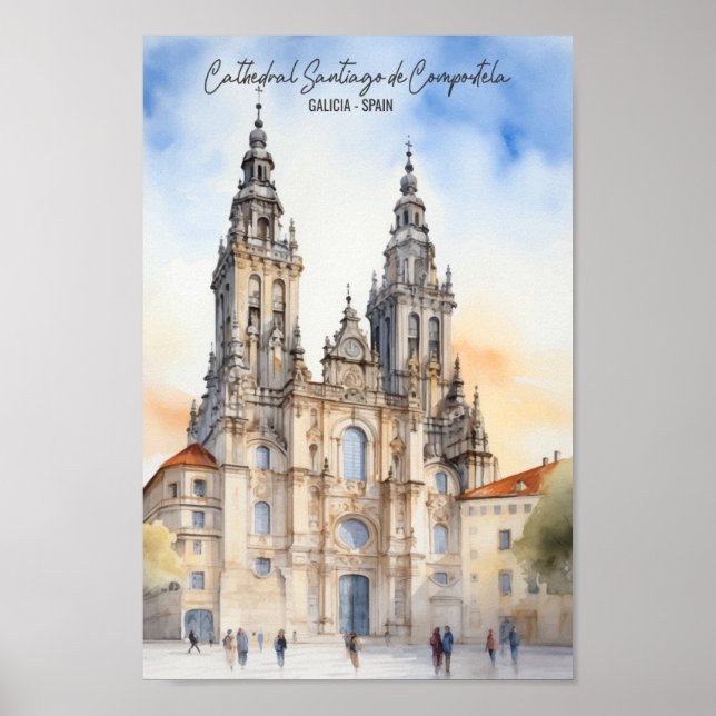 Póster Santiago de Compostela Galicia Famoso Lugar de Via (Frente)