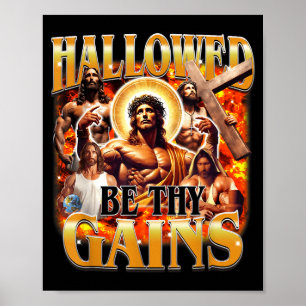 Póster Santificado Sean Tus Logros Vintage Funny Gym Meme