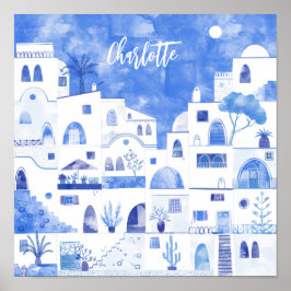 Póster Santorini Acuarela Griega Personalizada