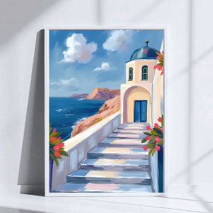 Póster Santorini Grecia Acuarela Viaje