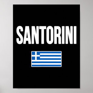 Póster Santorini Grecia Bandera Griega Recuerdo de Vacaci