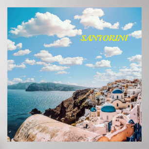 Póster Santorini, Grecia Beach House